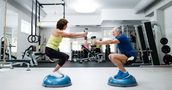 snowbirds working out in a gym