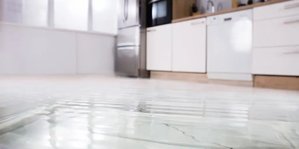 water leak flooded kitchen floor